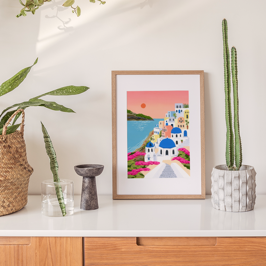 Oia Sunset Santorini fine art print in frame
