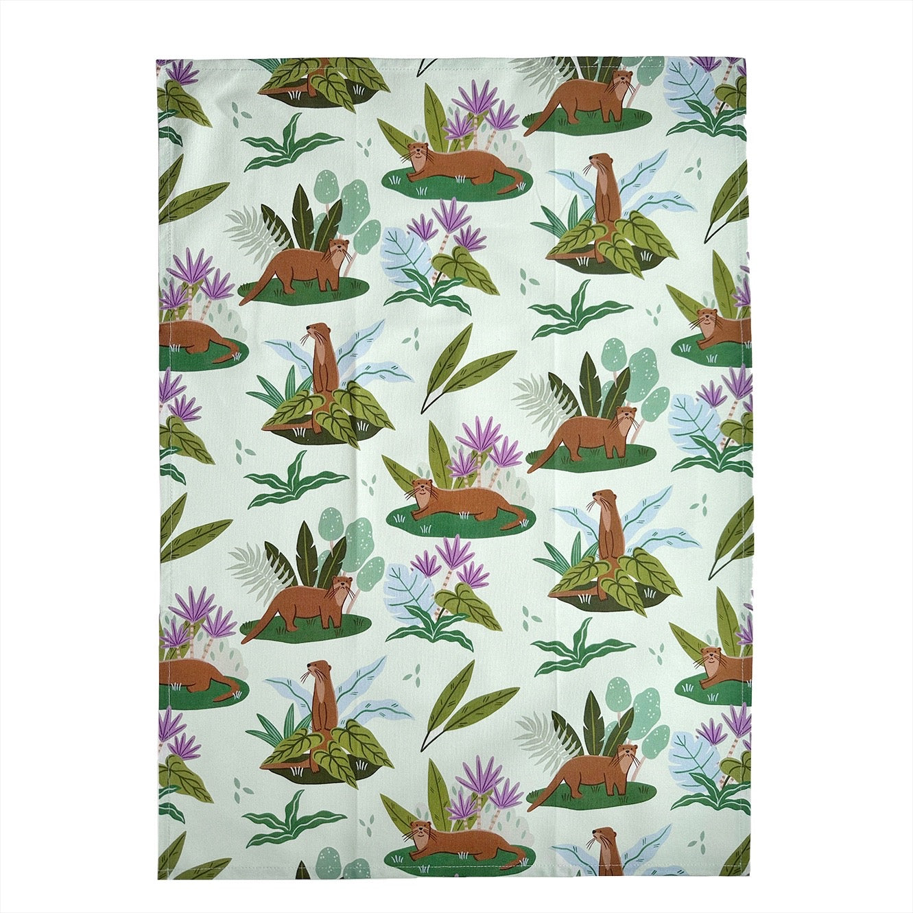 Singapore otters tea towel in sage
