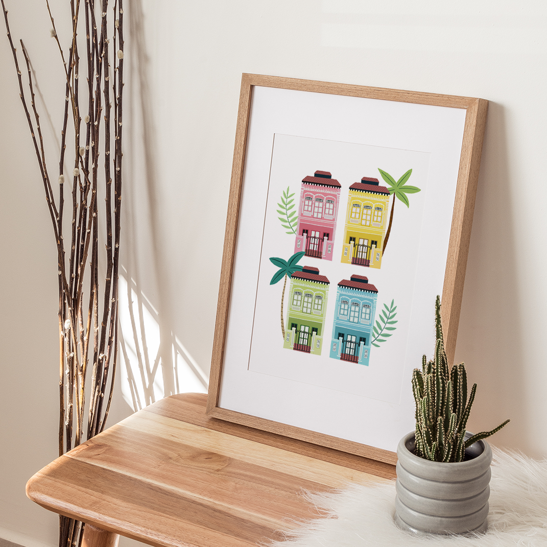 Singapore Shophouse party fine art print in frame