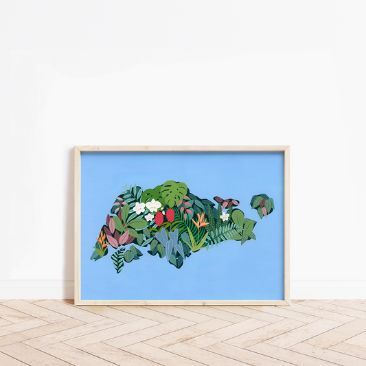 Map of Singapore fine art print framed