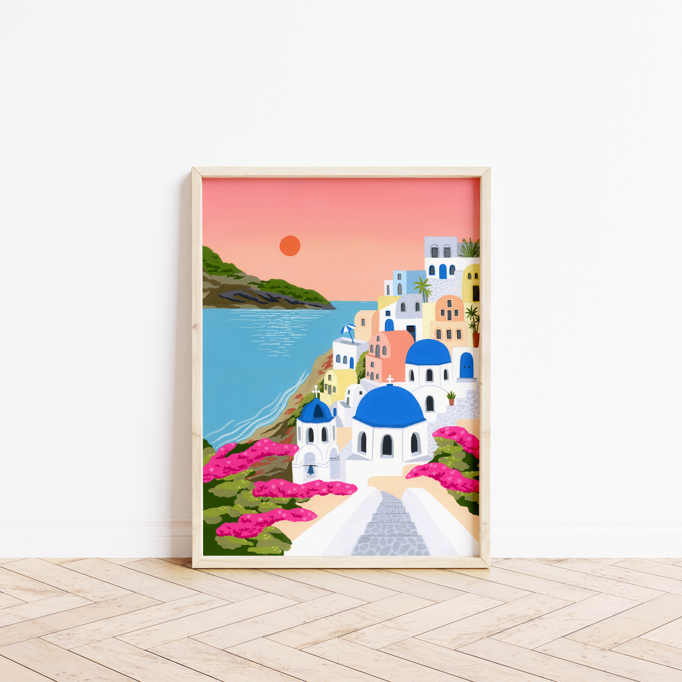 Oia Sunset Santorini fine art print in frame