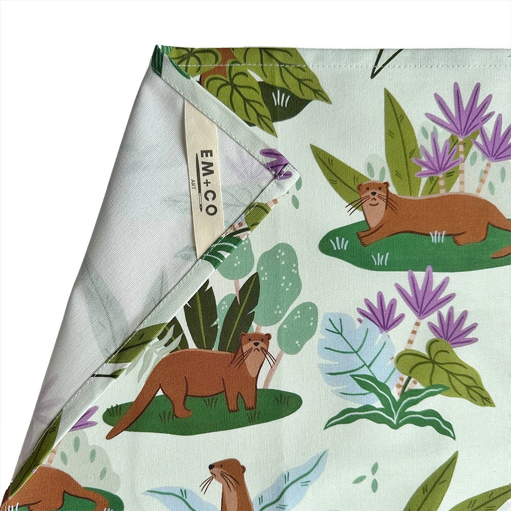 Singapore otters tea towel in sage