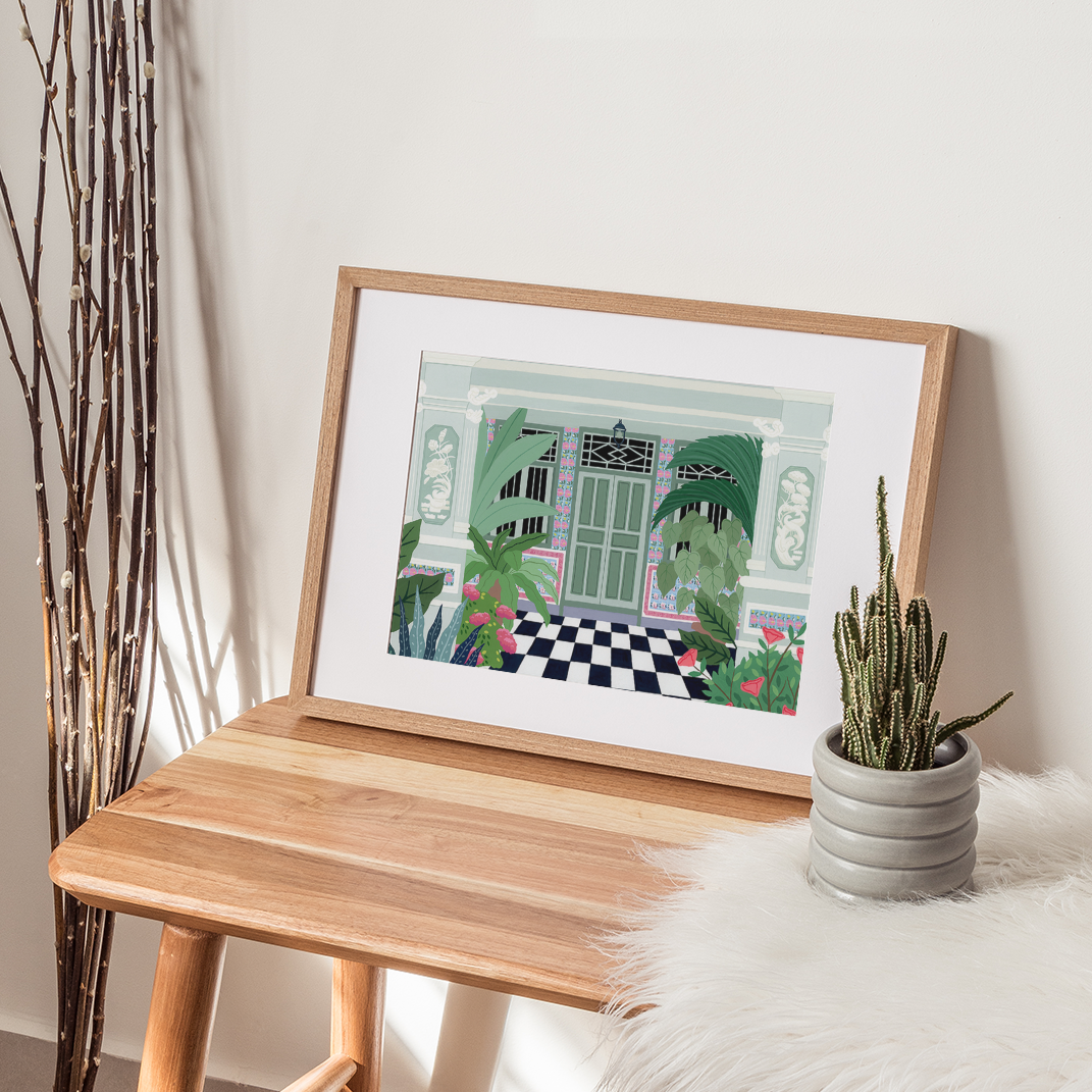 Petain Road Shophouse Singapore fine art print in frame