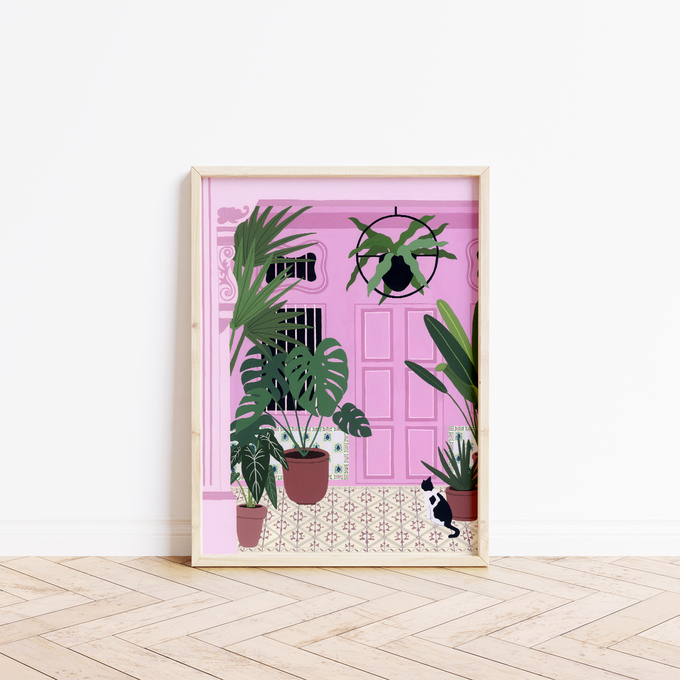 Pink Shophouse Singapore fine art print framed