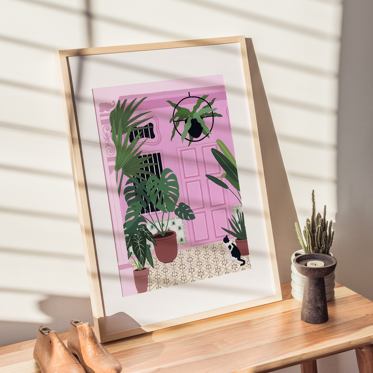 Pink Shophouse Singapore fine art print framed