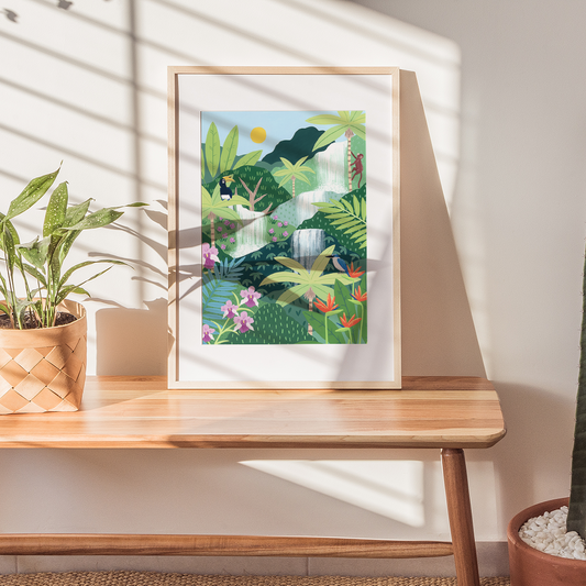 Rainforest falls fine art print in a frame