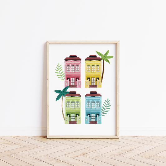 Singapore Shophouse party fine art print in frame