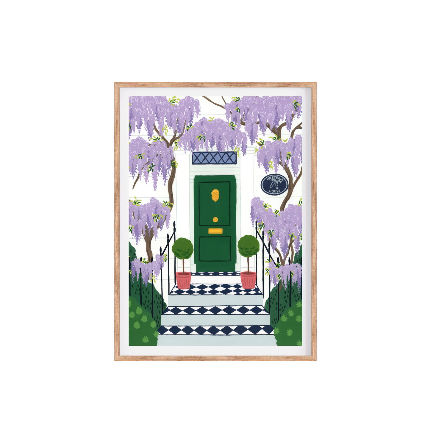 A doorway in London surrounded by wisteria paintied in gouache
