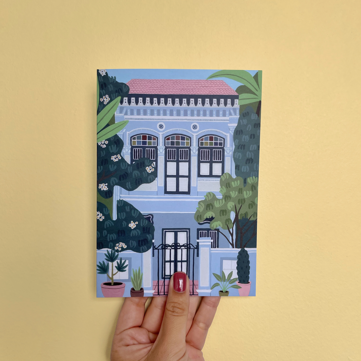 Blue Singapore Shophouse Greeting Card