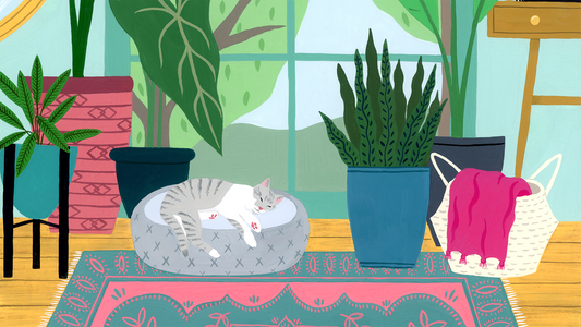 Cat Nap Original Gouache Painting