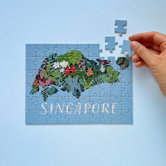 Singapore Floral Map Puzzle Greeting Card