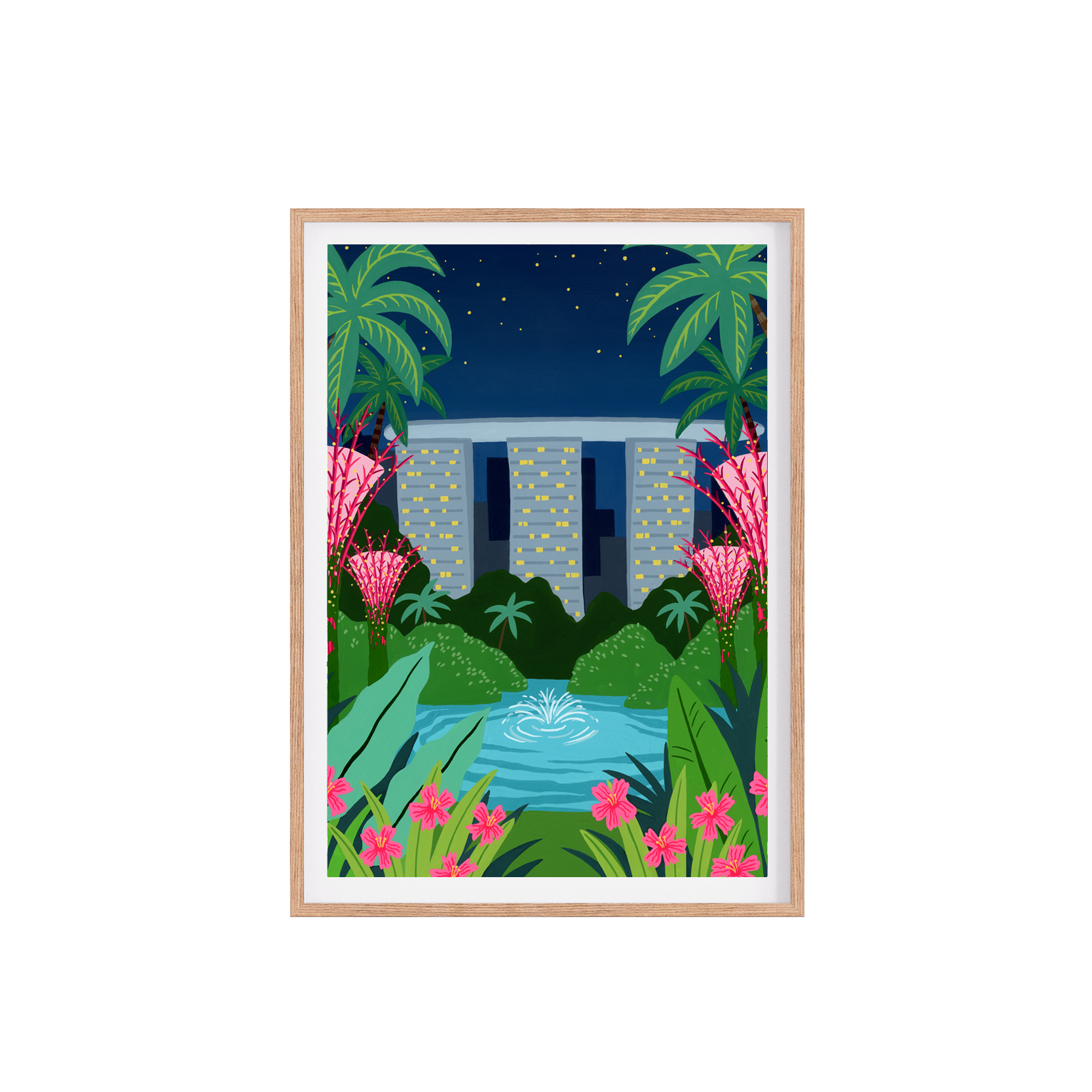 Original Gouache Painting of Marina Bay Sands featuring Supertrees 