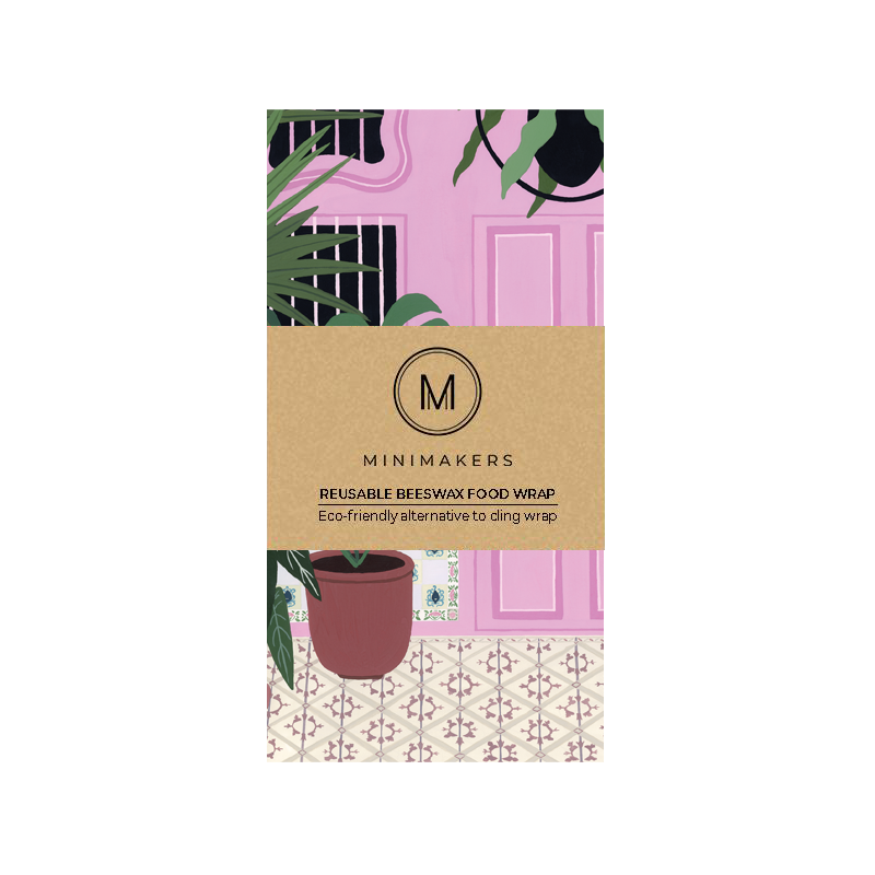 An earth-friendly alternative to plastic wrap and a must have in the kitchen! We've teamed up with Minimakers to create these beautiful wraps made from 100% premium cotton featuring our Pink Singapore Shophouse print, beeswax, tree resin and jojaba oil. 