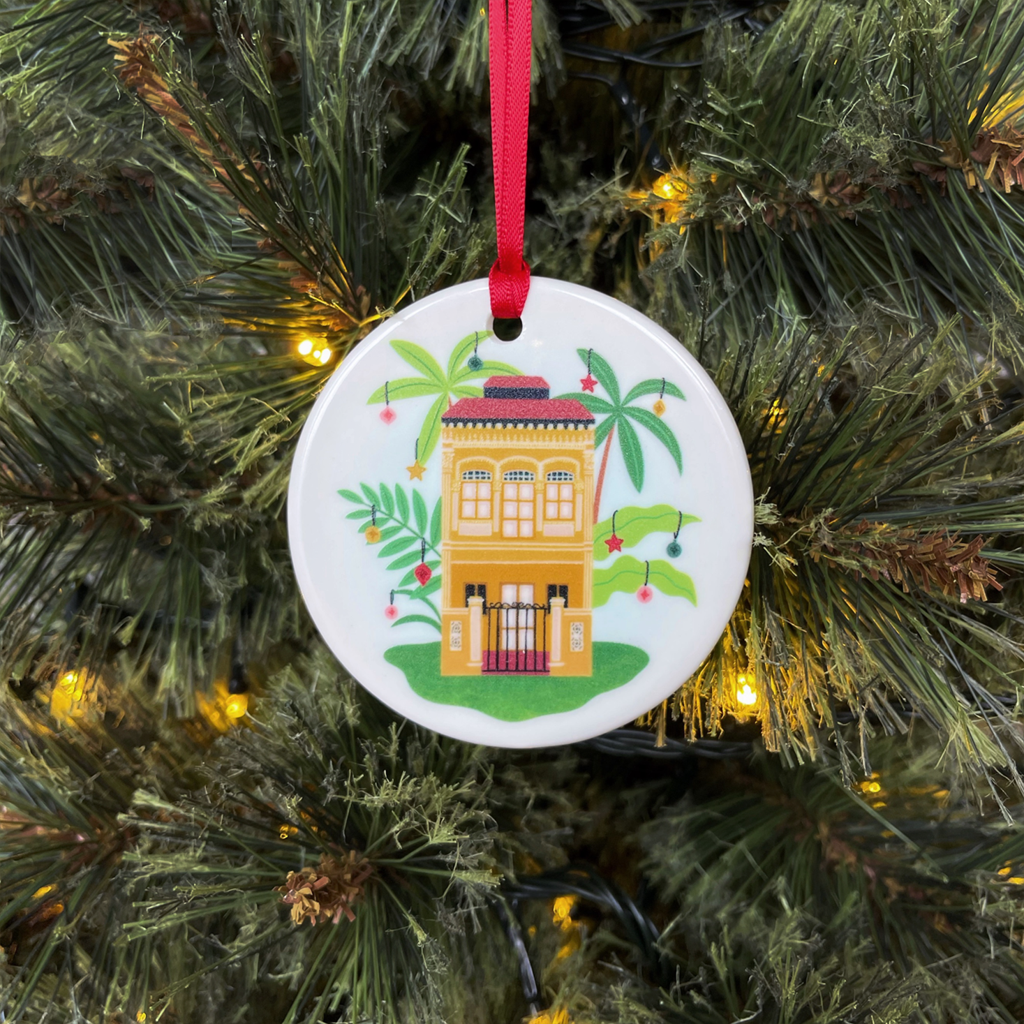 Gold Singapore Shophouse Christmas Ornament