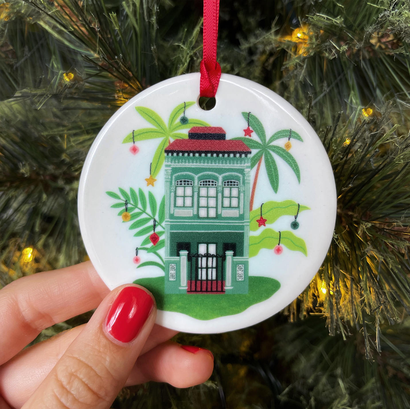 Green Singapore Shophouse Christmas Ornament
