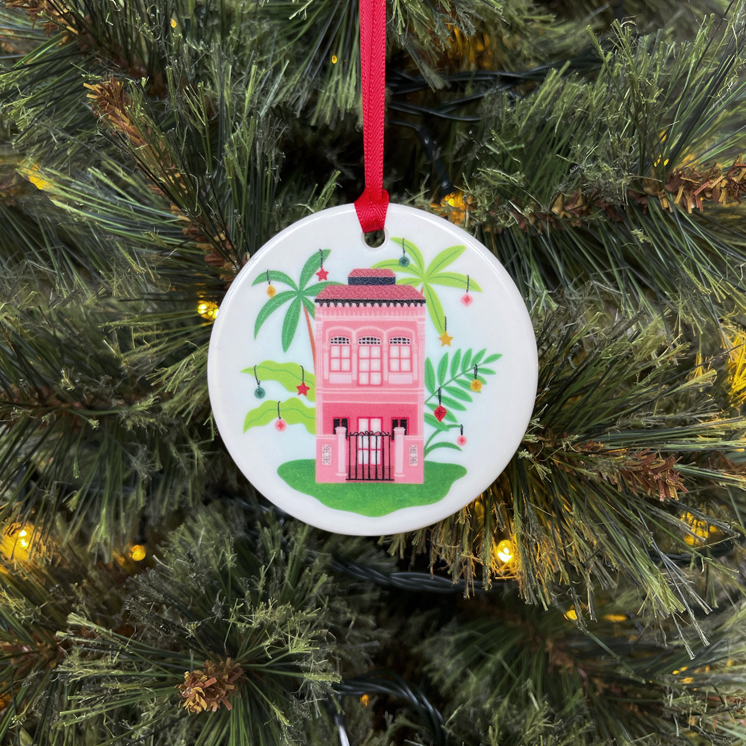 Pink Singapore Shophouse Christmas Ornaments