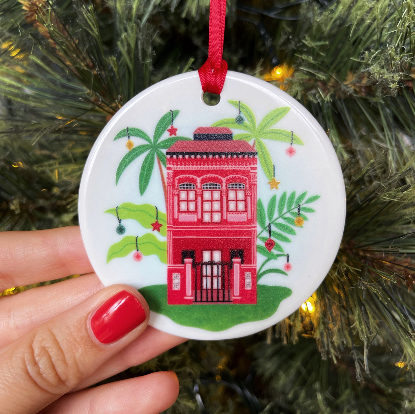 Red Singapore Shophouse Christmas Ornament