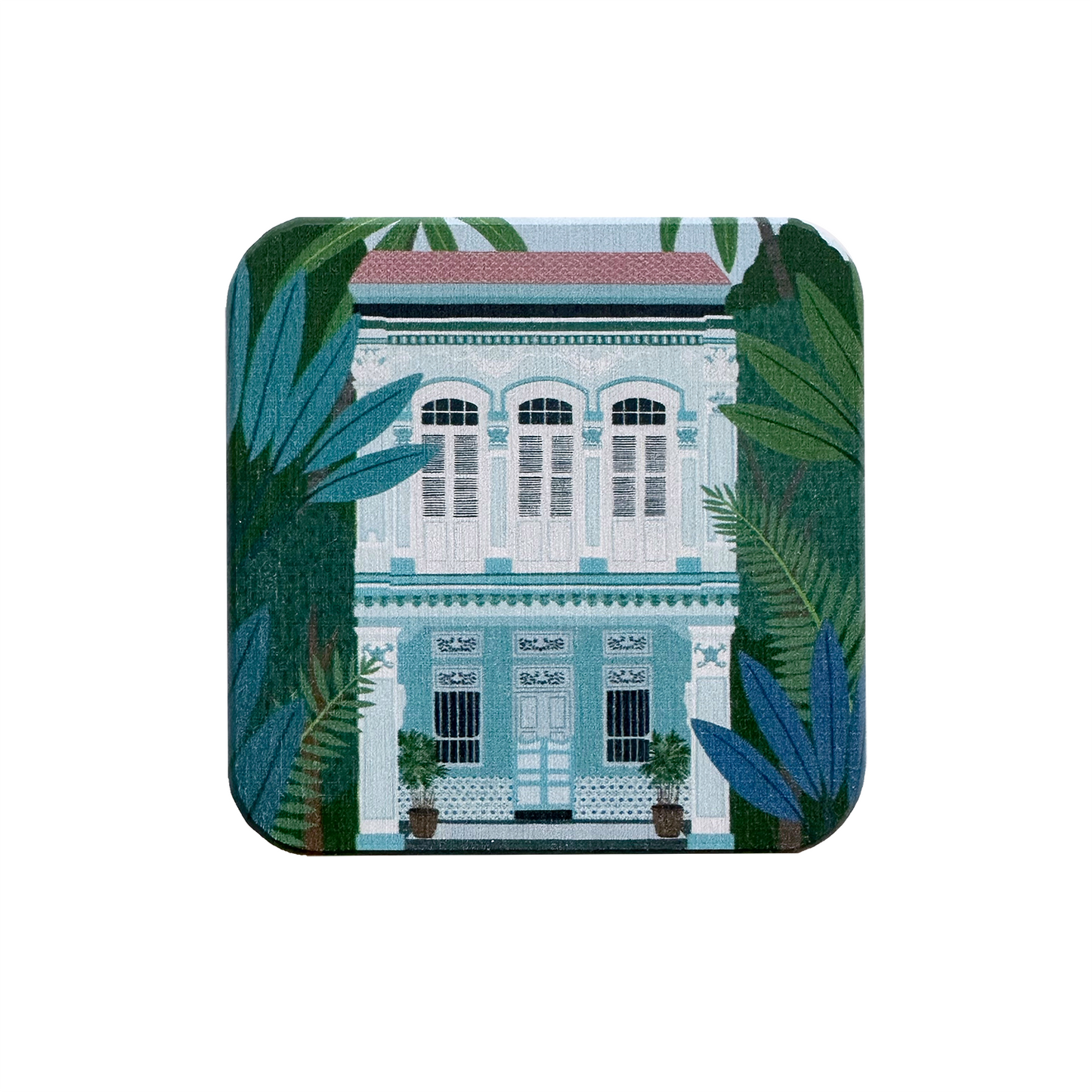Teal Singapore Shophouse Diatomite Coaster